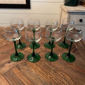 French Alsace wine glasses, Vintage Luminarc glassware 1980s set of 8